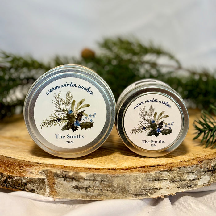 Winter Bouquet personalized candle gifts, two sizes