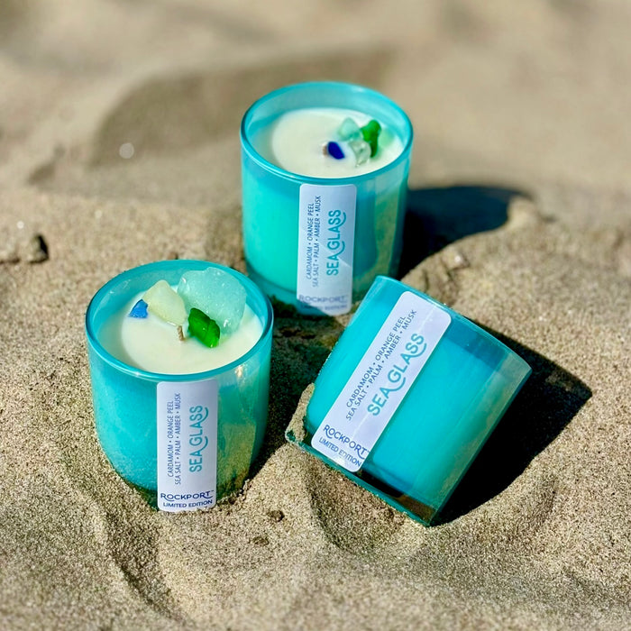 Sea Glass candles at the beach