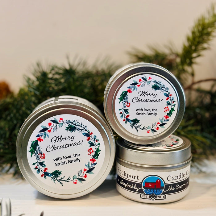 Wreath Design on Custom Candle Tins