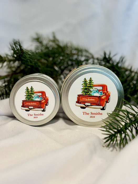 Red Truck personalized candle gifts, two sizes